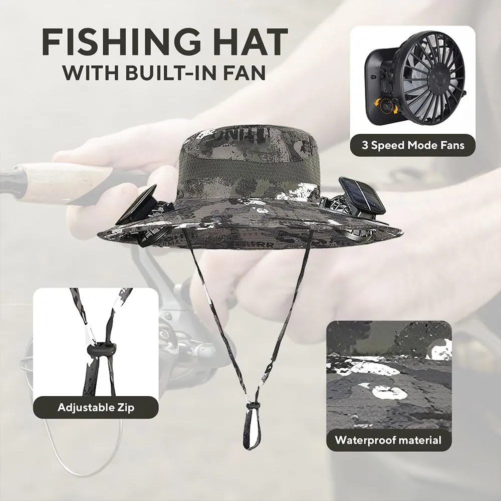 Colitt Fishing Hat, Wide Brim Solar Fan Outdoor Fishing, Solar & USB Charging with Fan for Men UPF 50 