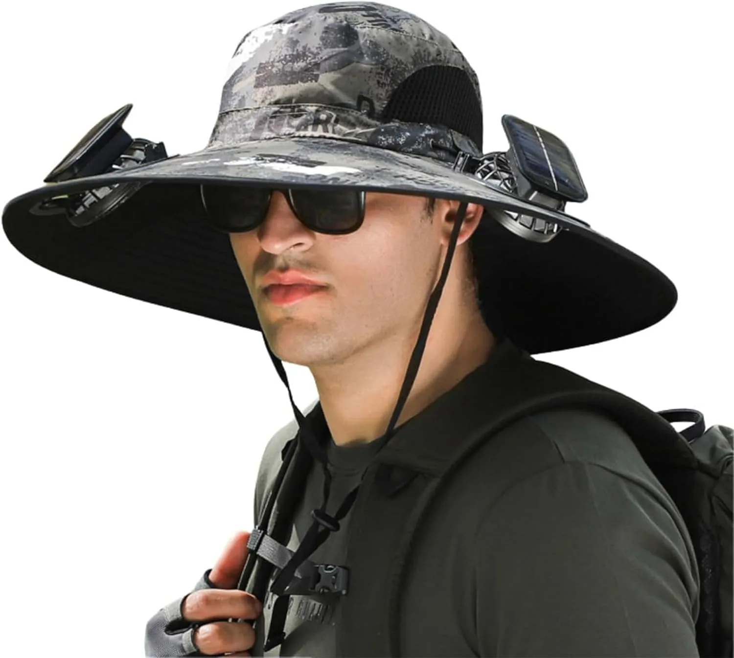 Colitt Fishing Hat, Wide Brim Solar Fan Outdoor Fishing, Solar & USB Charging with Fan for Men UPF 50 