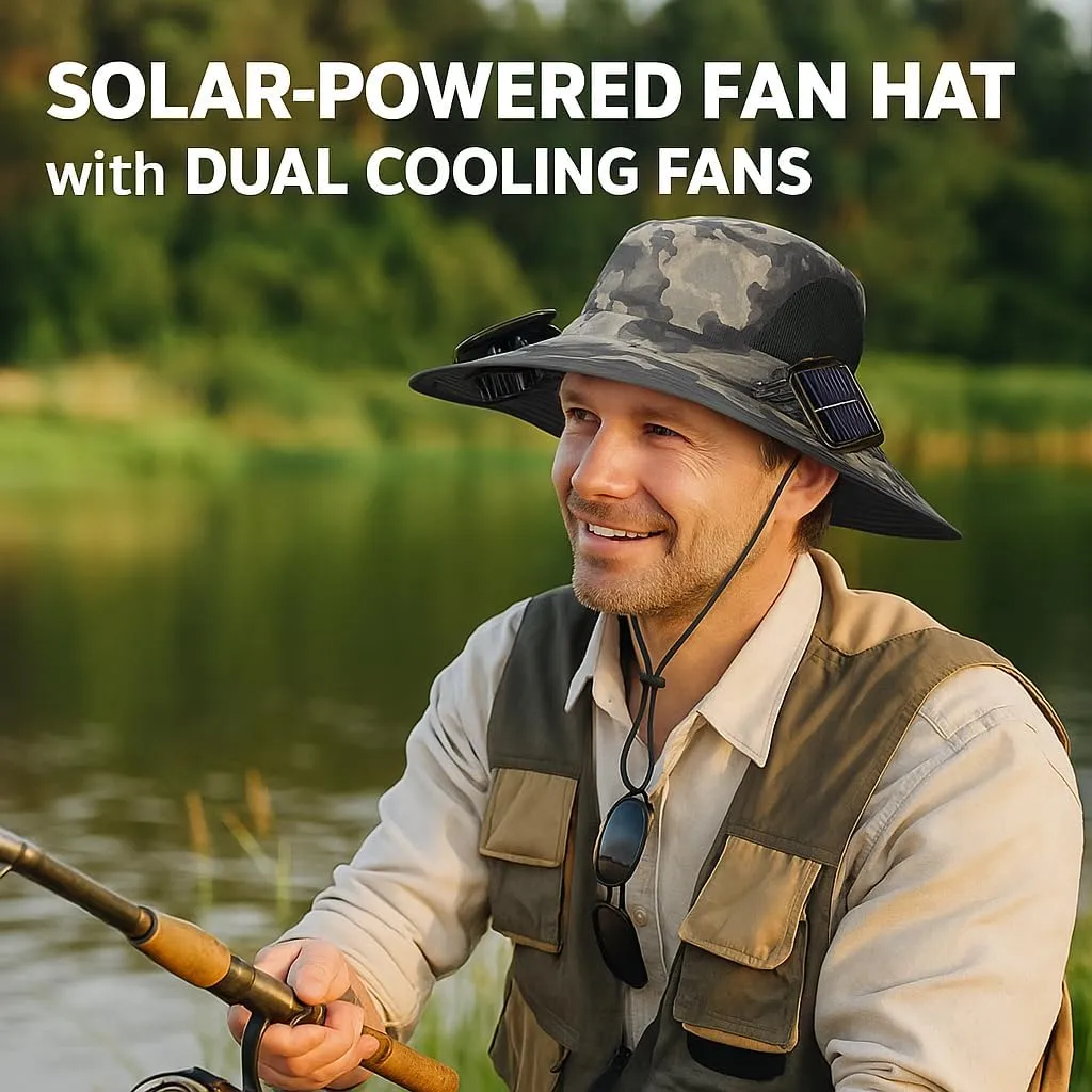 Colitt - Fishing Hat with Built in Fan, Colitt Fishing Hat, Ultralight Solar Fan Sun Hat Wide Brim Outdoor Fishing