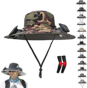 Colitt - Fishing Hat with Built in Fan, Solar Powered Outdoor with Double Fans, Waterproof Wide Brim for Men Women