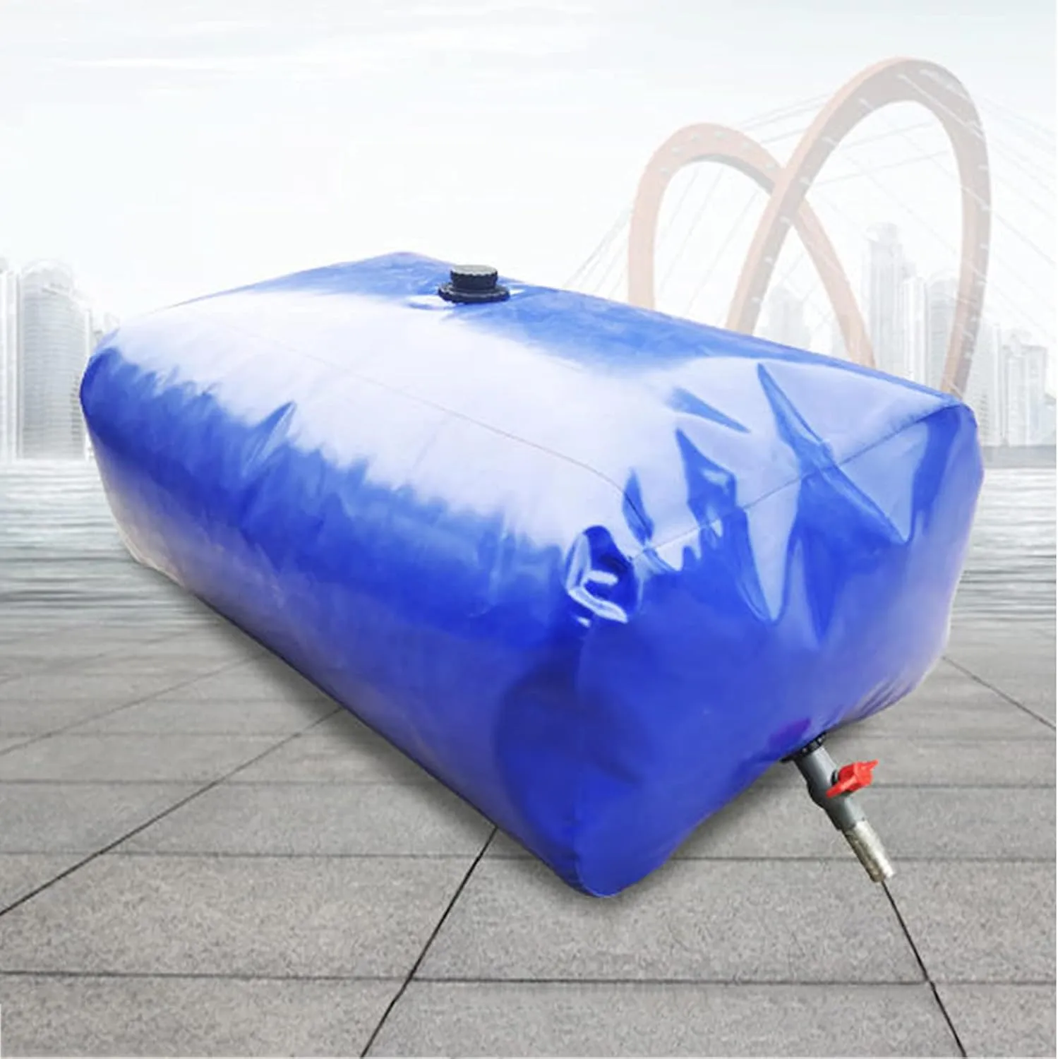Collapsible Water Storage Bag,High Capacity Leakproof Outdoor Water Bladder Portable Mobile Emergency Water Tank for Car Washing Transport and Store Water,Blue,750L/1.5x1x0.5M