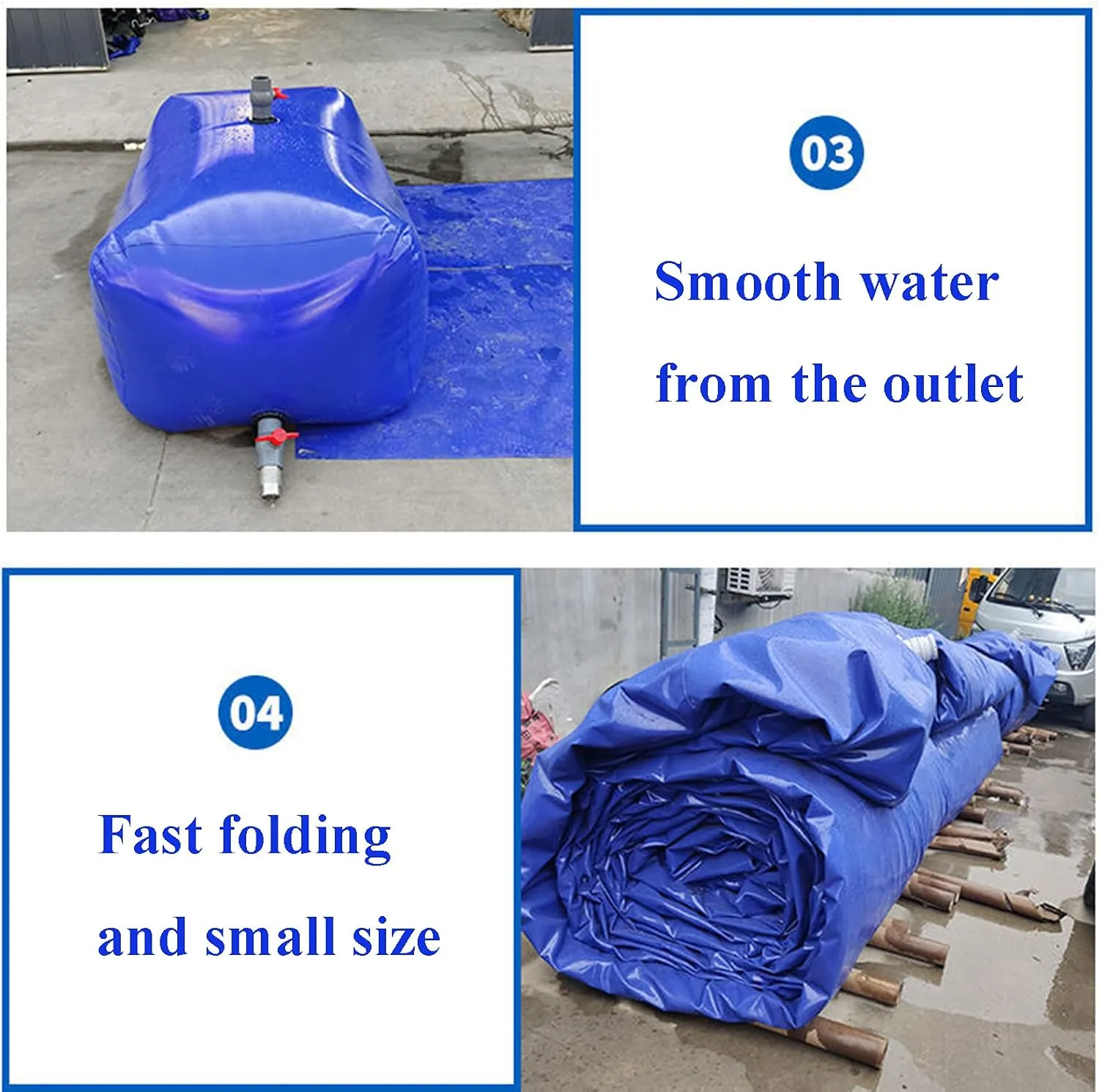 Collapsible Water Storage Bag,High Capacity Leakproof Outdoor Water Bladder Portable Mobile Emergency Water Tank for Car Washing Transport and Store Water,Blue,750L/1.5x1x0.5M