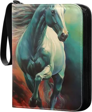 Color Horse Painting Card Binder, 400 Pockets Card Holder with 50 Sleeves, Sturdy Card Holder Folders for Game Cards & Sports Cards