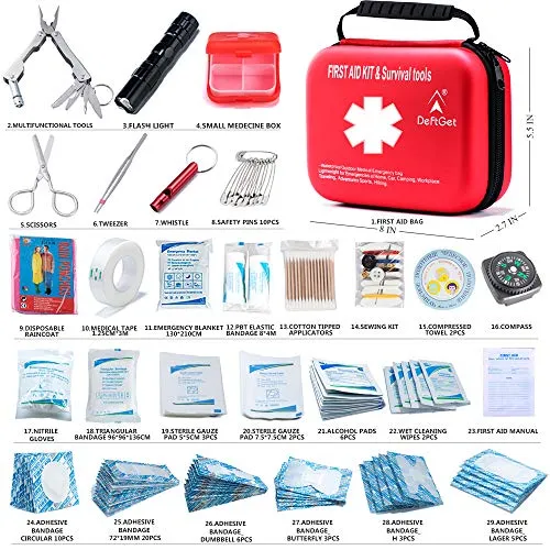 Compact First Aid Kit - Mini Survival Tools Box IFAK - Outdoor Medical Emergency Bag Lightweight for Emergencies at Home Car Camping Workplace Traveling Adventures Sports Hiking by deftget