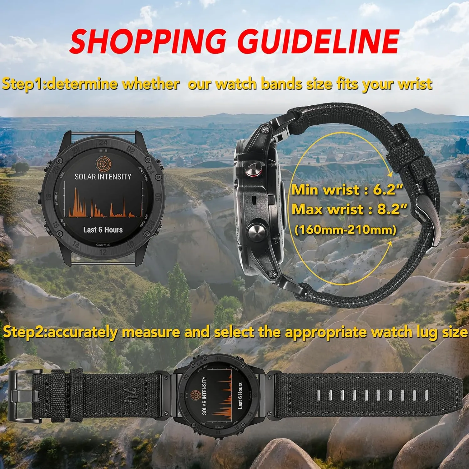 Compatible With Garmin, Canvas Watch Band Sports Strap For fēnix/Forerunner/Approach/MARQ/Quatix/Instinct/D2/Tactix, Tough Replacement Band For Men