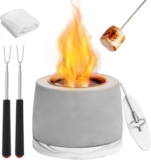 Concrete Tabletop Fire Pit with ASTM Certified, Table Top Portable Rubbing Alcohol Fireplace Indoor Outdoor Decor Long Time, White