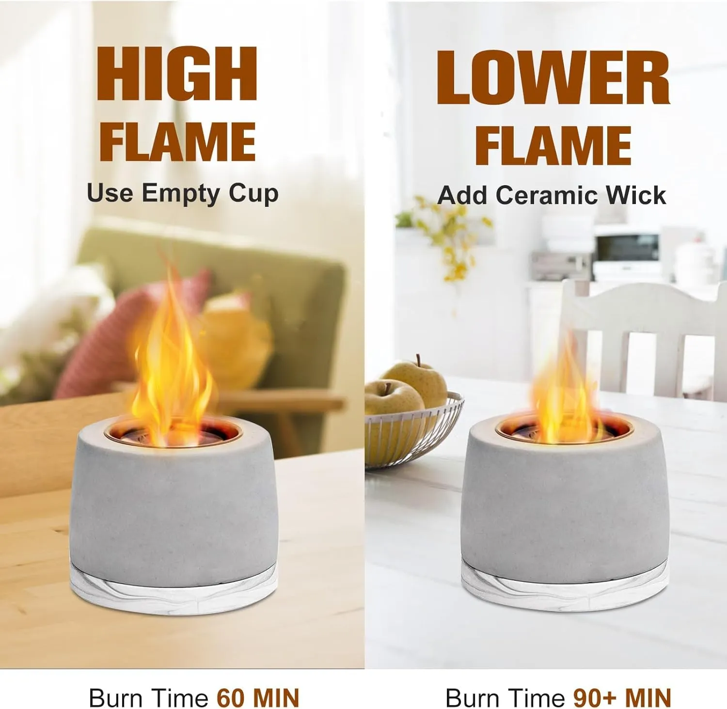 Concrete Tabletop Fire Pit with ASTM Certified, Table Top Portable Rubbing Alcohol Fireplace Indoor Outdoor Decor Long Time, White