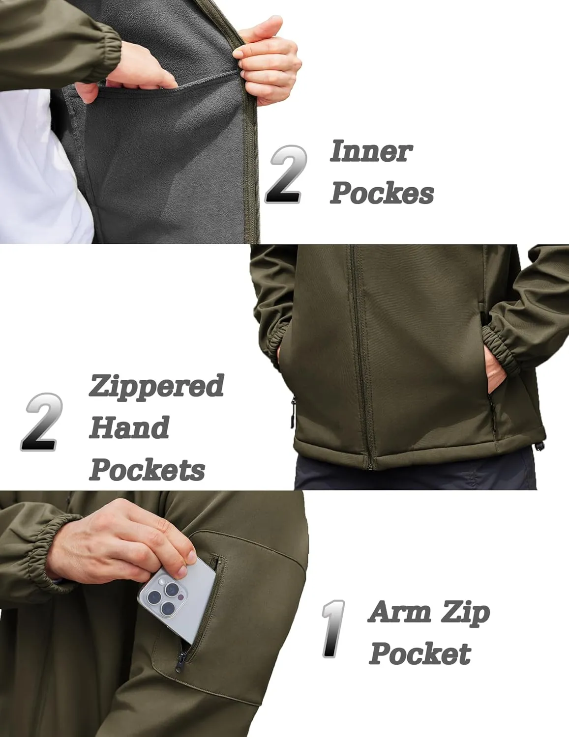 COOFANDY Men's Hooded Softshell Jacket Waterproof Fleece Lined Windbreaker Lightweight Outdoor Hiking Jacket