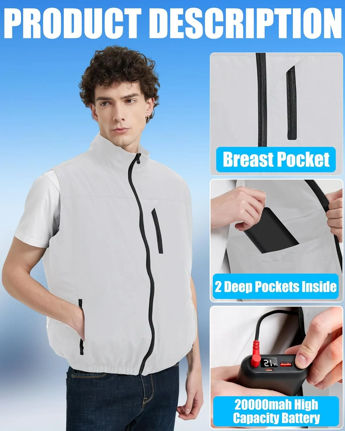 Cooling Vest Jacket with 2 Fans - Men and Women 21V Air Conditioner Lightweight Vests, With 20000mAh Battery
