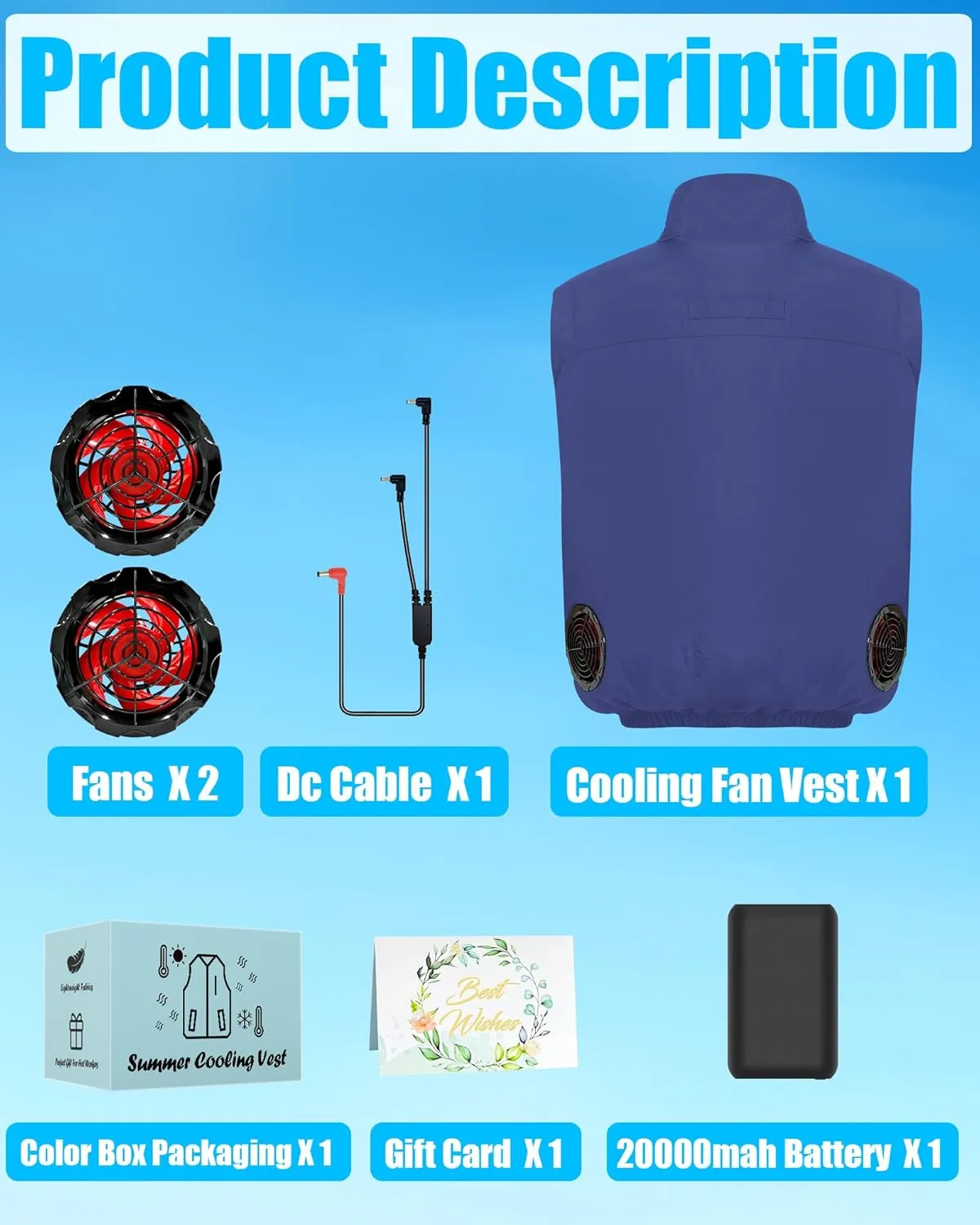 Cooling Vest Jacket with 2 Fans - Men and Women 21V Air Conditioner Lightweight Vests, With 20000mAh Battery