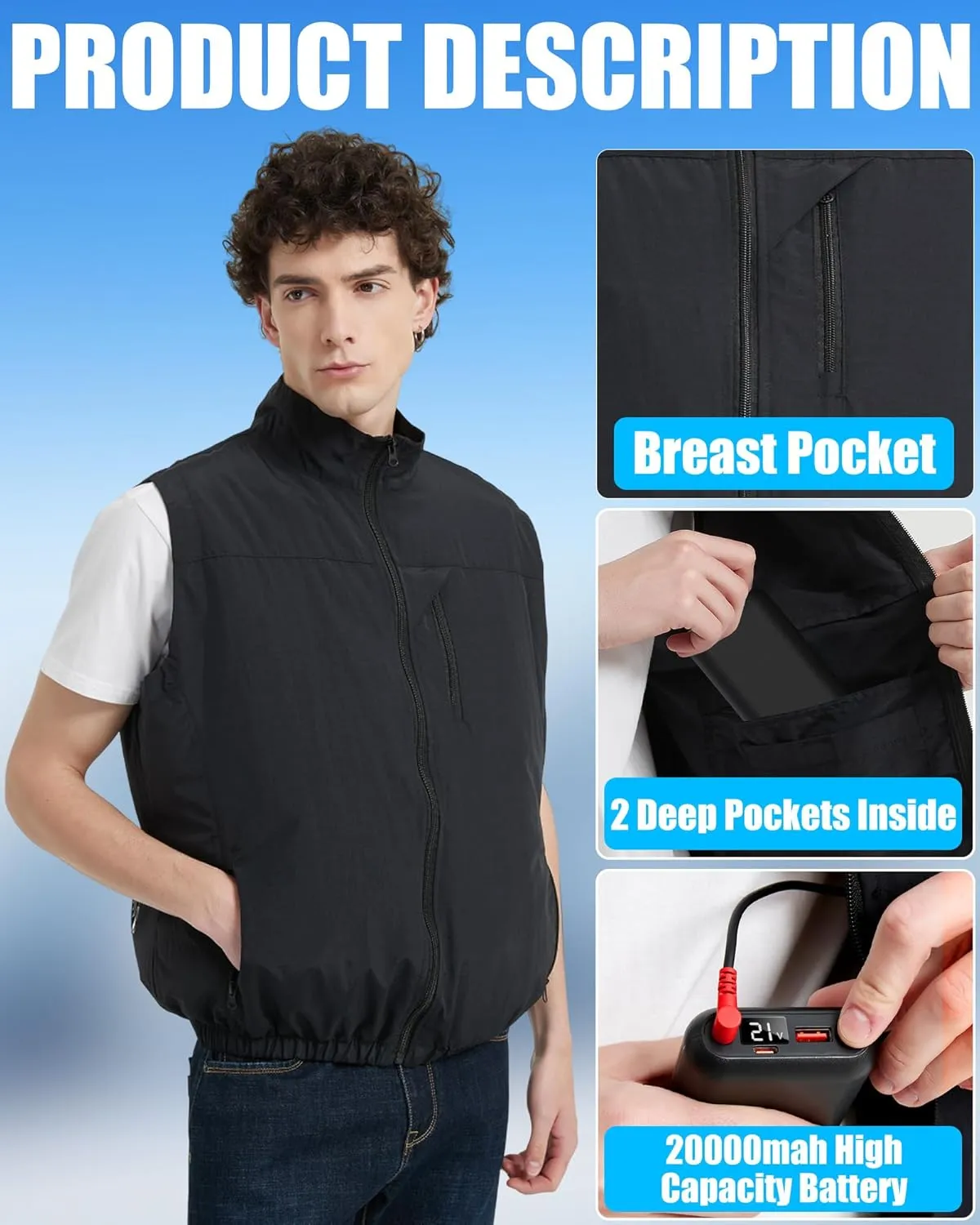 Cooling Vest Jacket with 2 Fans - Men and Women 21V Air Conditioner Lightweight Vests, With 20000mAh Battery