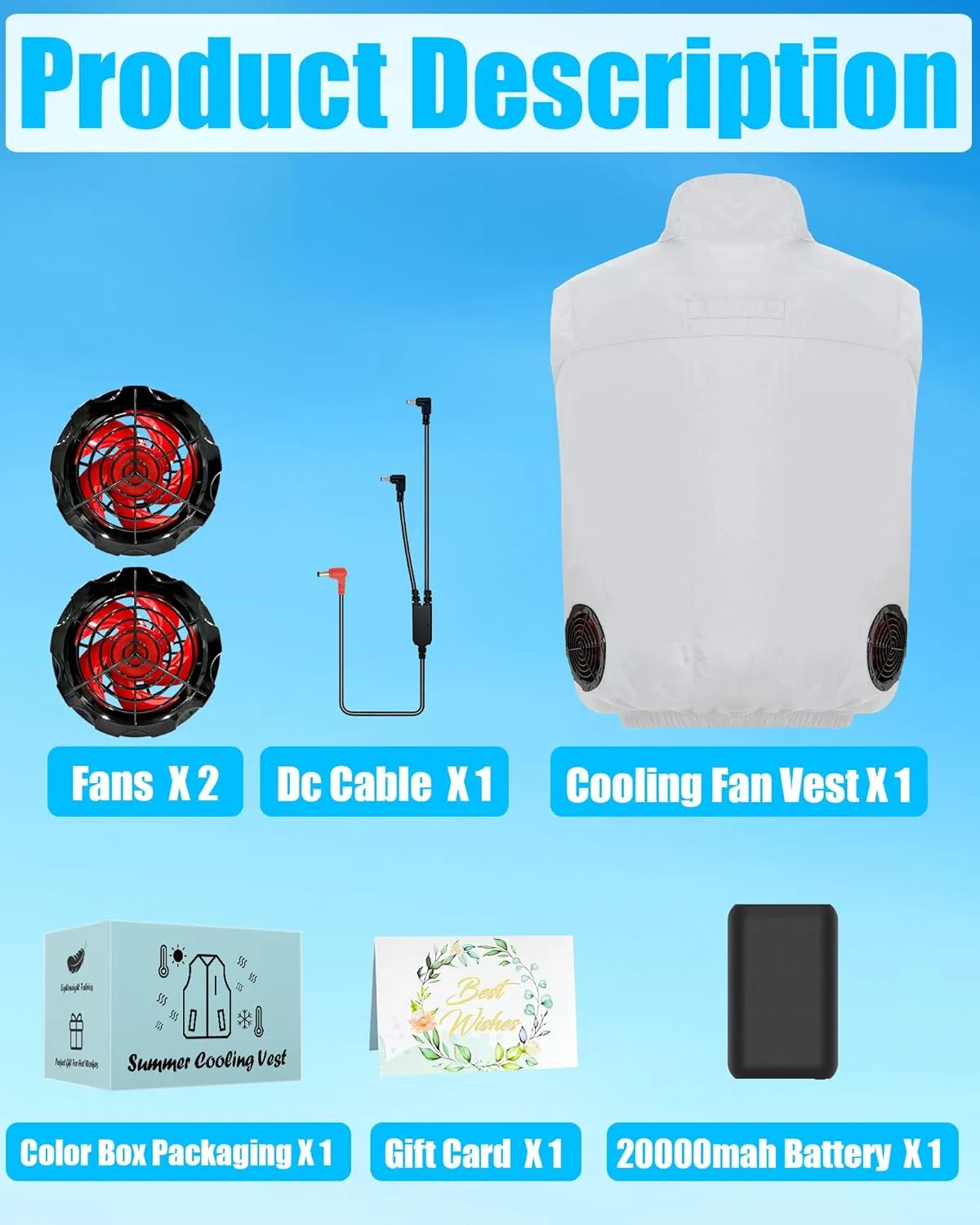 Cooling Vest Jacket with 2 Fans - Men and Women 21V Air Conditioner Lightweight Vests, With 20000mAh Battery