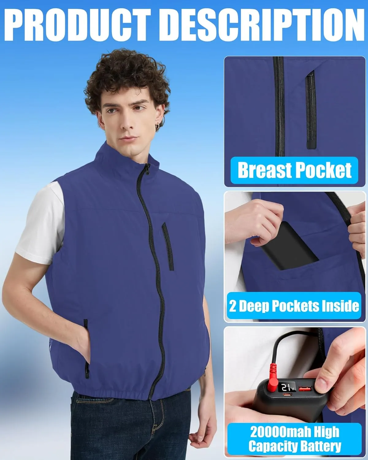 Cooling Vest Jacket with 2 Fans - Men and Women 21V Air Conditioner Lightweight Vests, With 20000mAh Battery