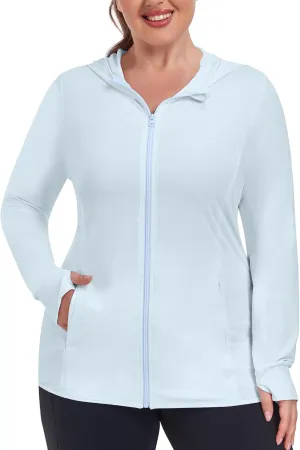 COOTRY Women's Plus Size UPF 50  Sun Protection Jacket Lightweight Long Sleeve Zip Up Hoodie Cooling Sun Shirt Hiking Workout