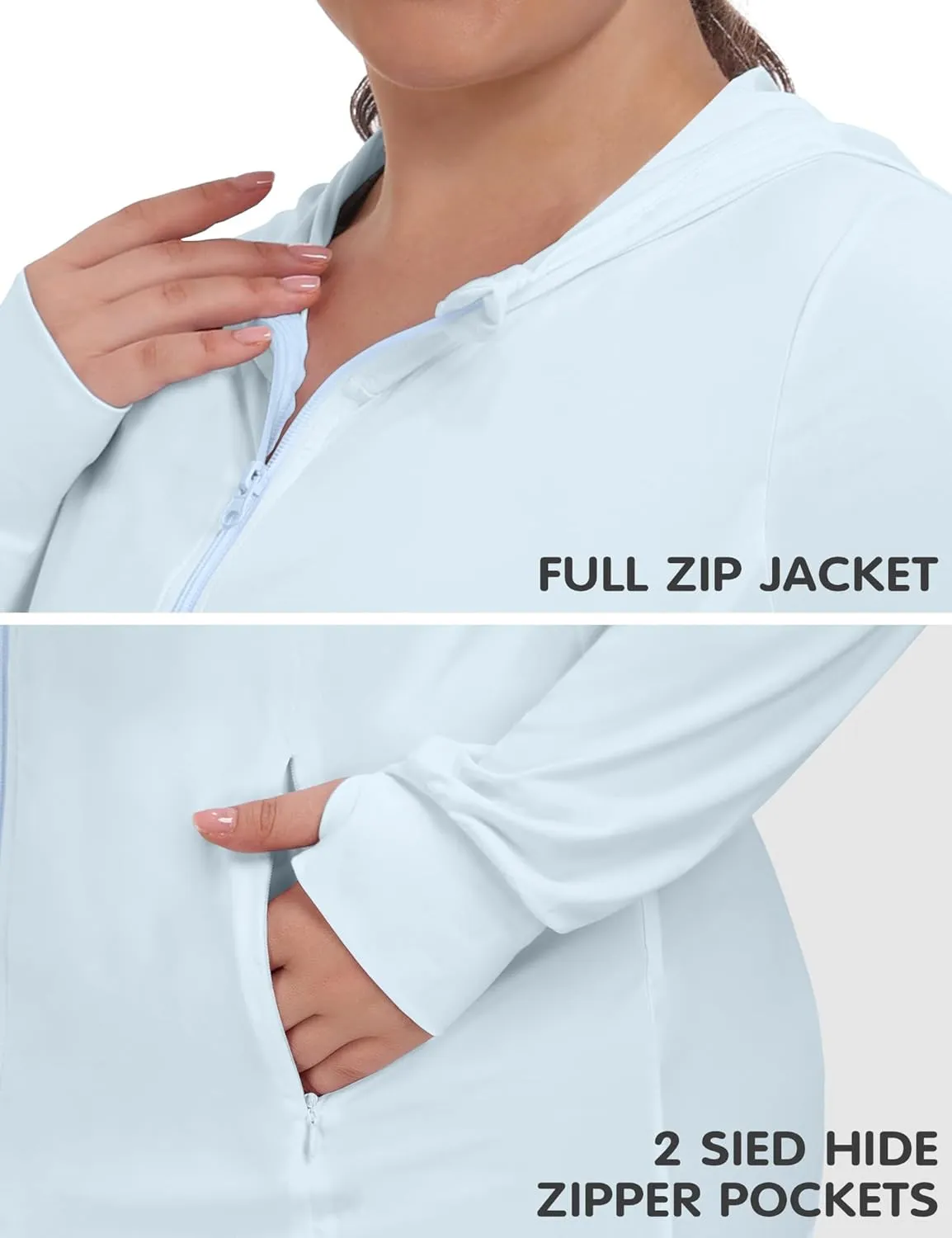 COOTRY Women's Plus Size UPF 50  Sun Protection Jacket Lightweight Long Sleeve Zip Up Hoodie Cooling Sun Shirt Hiking Workout