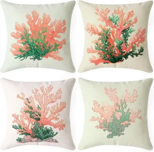 Coral Outdoor Pillows Waterproof, Colour Throw Pillow Covers 26x26 in Set of 4, Waterproof Velvet Decorative Cushion Covers for Patio Garden Porch Bench Chair Sofa Bed Indoor Home Room Decor TJ-X