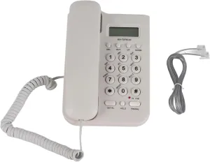 Corded Landline Phone, Dual Desktop,Wall Mountable Analog Telephone for Home Office Hotel, DTMF System (Black & White, No Battery Required) (White)
