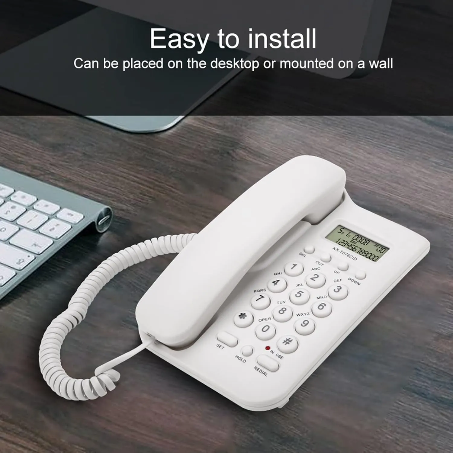 Corded Landline Phone, Dual Desktop,Wall Mountable Analog Telephone for Home Office Hotel, DTMF System (Black & White, No Battery Required) (White)