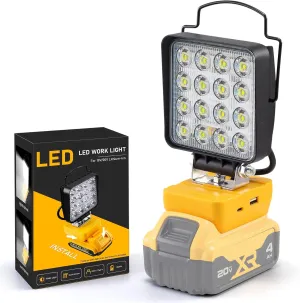 Cordless 20V Max LED Work Light for DeWalt Batteries &Tools - 48W 4800LM Portable Battery Powered Flood Light with Low Voltage Protection, Flashlight with USB Type-C Charging Port for Outdoor Lighting