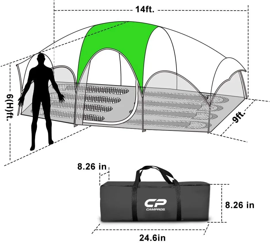 Cousin Campout Fortress for 8 with 5 Mesh Windows, Cozy Divider, Weather-Resistant Features, and Travel Bag for Snacks