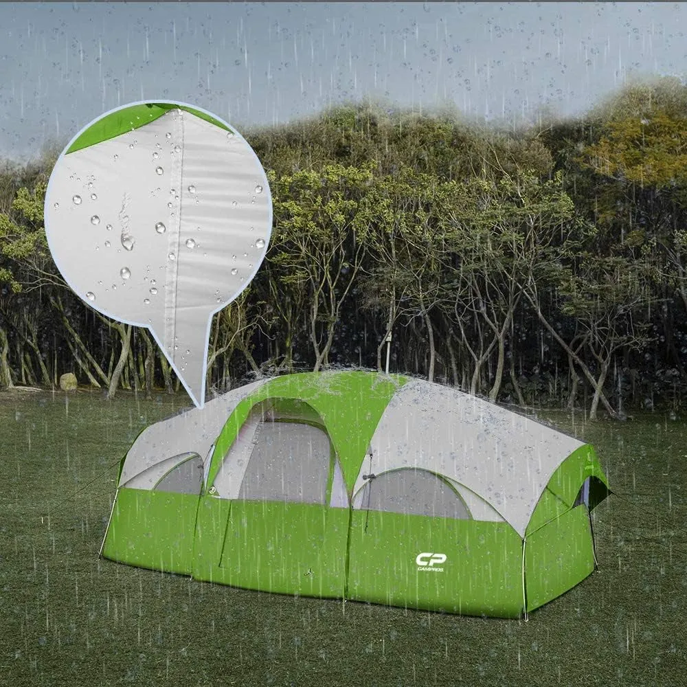 Cousin Campout Fortress for 8 with 5 Mesh Windows, Cozy Divider, Weather-Resistant Features, and Travel Bag for Snacks