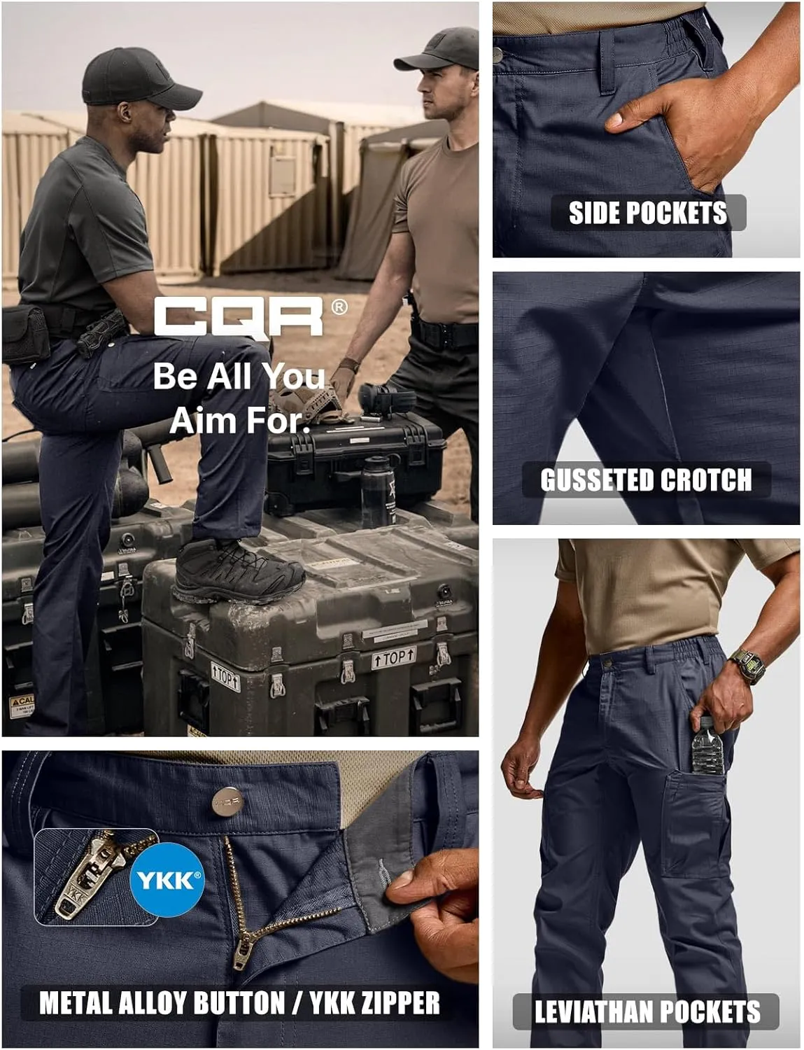CQR Men's Military Cargo Pants, Water Resistant Ripstop Army Combat Tactical Pants, Outdoor Hunting Hiking EDC Work Pants