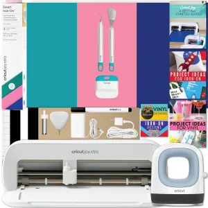 Cricut Joy Xtra and EasyPress Mini with Iron-On Vinyl Sampler Pack and Tool Kit Bundle - Cutting Machine with Small Heat Press and HTV Accessories, Cricut Beginner Kit with Everything to Get Started