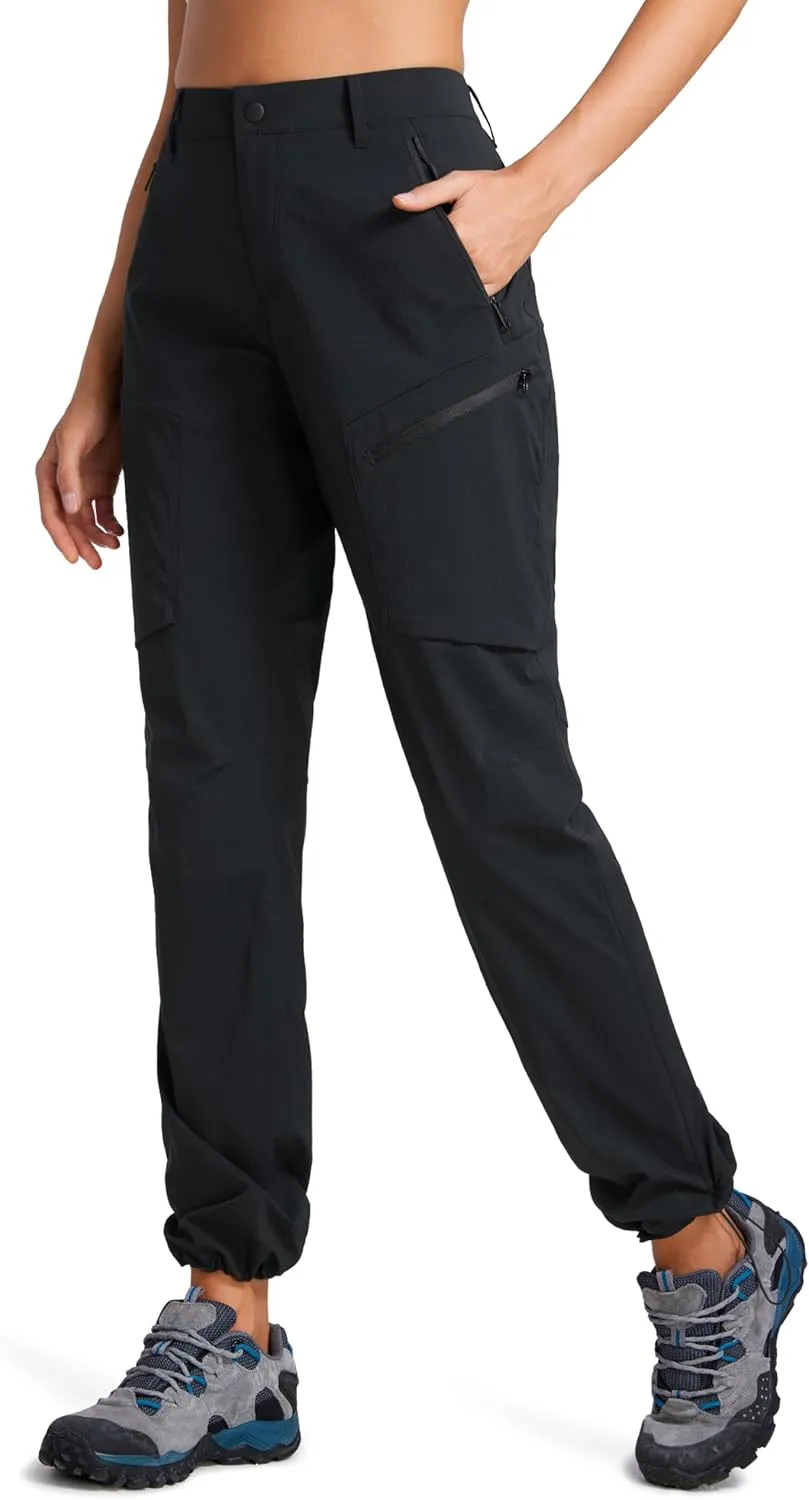 CRZ YOGA UPF 50  Hiking Cargo Pants Women Water Resistant Lightweight Outdoor Athletic Joggers with 4 Zipper Pockets