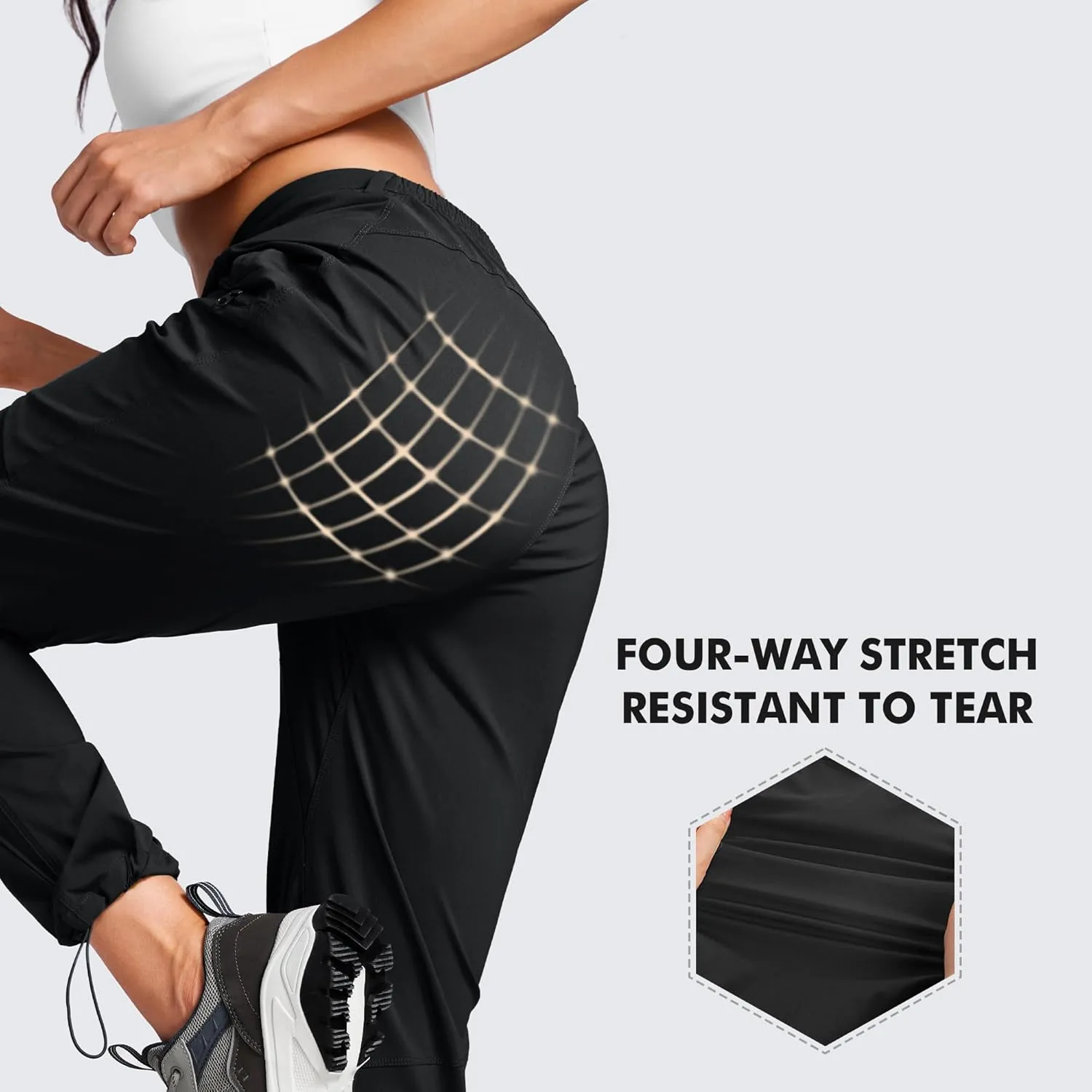 CRZ YOGA UPF 50  Hiking Cargo Pants Women Water Resistant Lightweight Outdoor Athletic Joggers with 4 Zipper Pockets