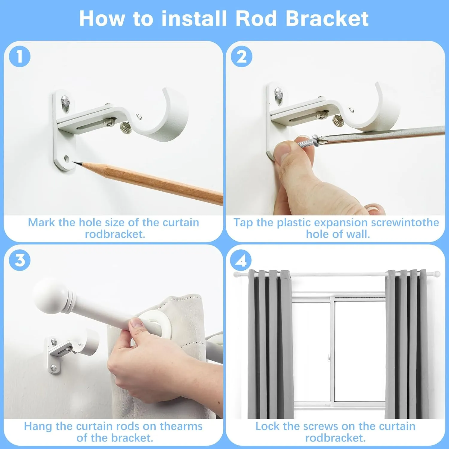 Curtain Rods for Windows 16 to 76 Inches, Curtain Rod Max Adjustable Length of 88 IN, 1" Diameter Drapery Rods Round Finials, White, Pack of 1