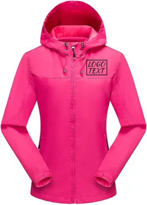 Custom Logo Women's Waterproof Rain Jacket Lightweight Hooded Raincoat for Hiking Travel Outdoor