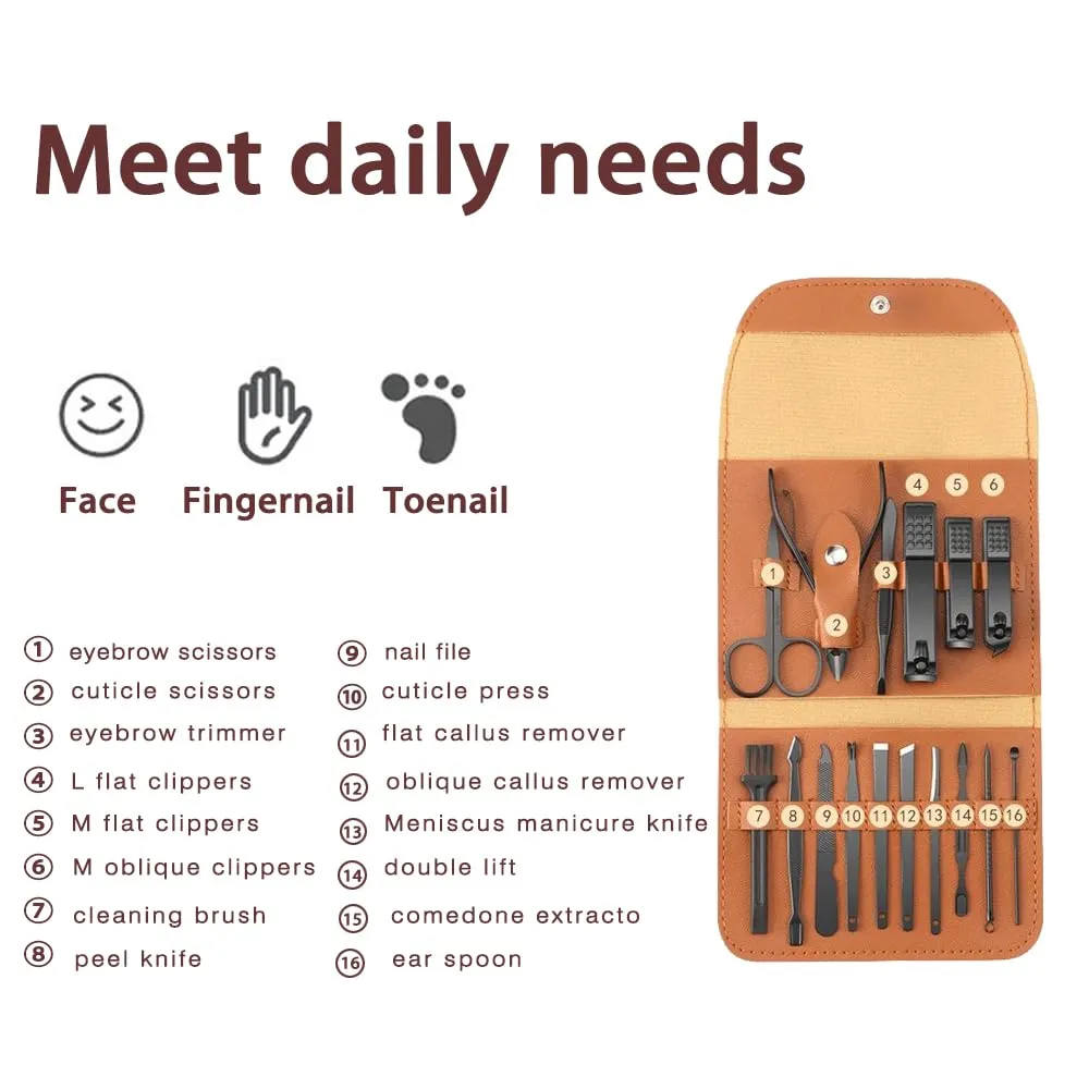 Custom Manicure and Pedicure Set, Customize 16 in 1 Nail Care Kit with Nail Clippers, Cuticle Trimmer, Tweezers, Metal File, Pedicure Tools for Home, Travel or Christmas Birthday Gift Use (Blue)
