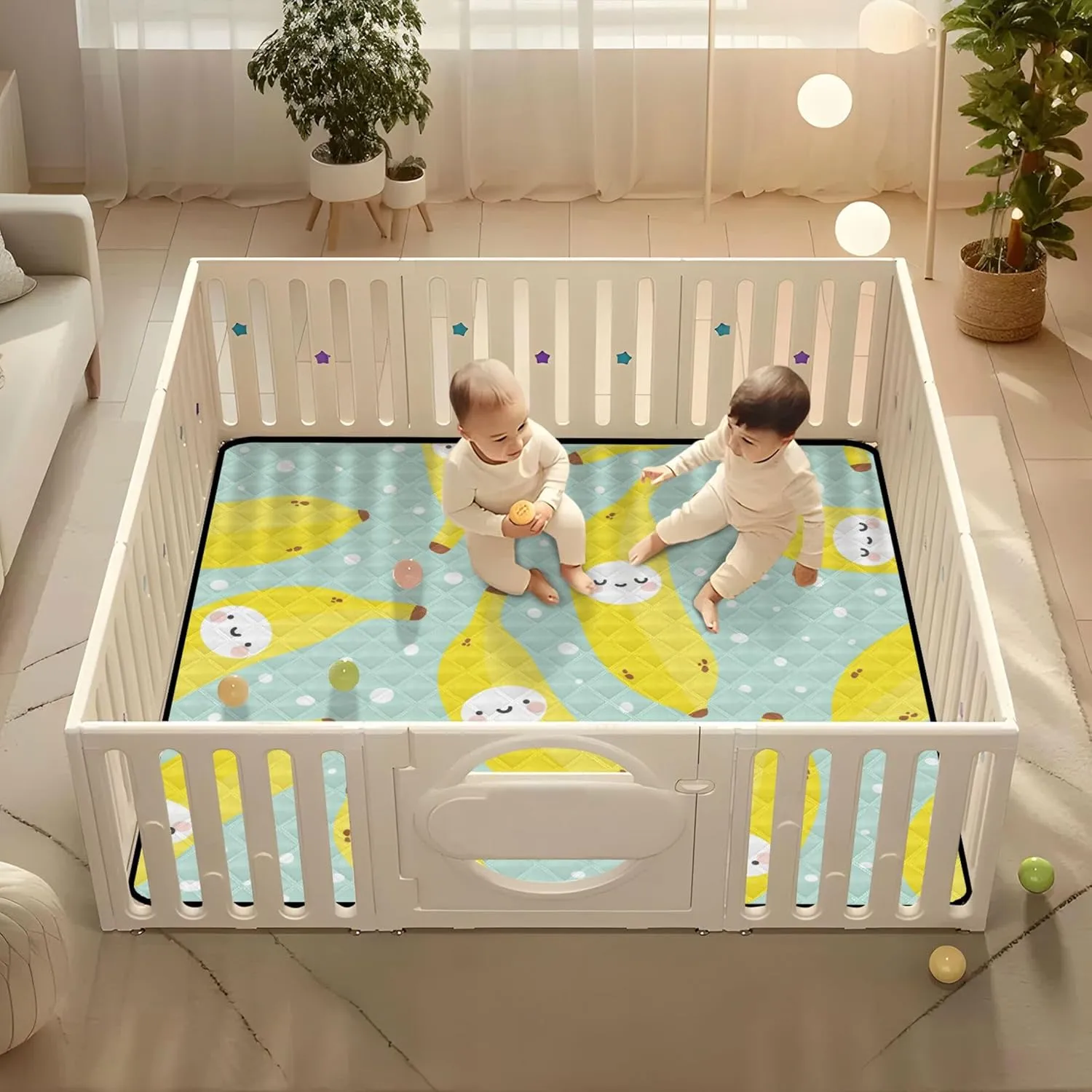Cute Bananas Soft Foam Baby Gym & Activity Mat for Floor Cozy Breathable Padded Play Mat for Baby Kids Toddlers Infants, 50'' x 50''
