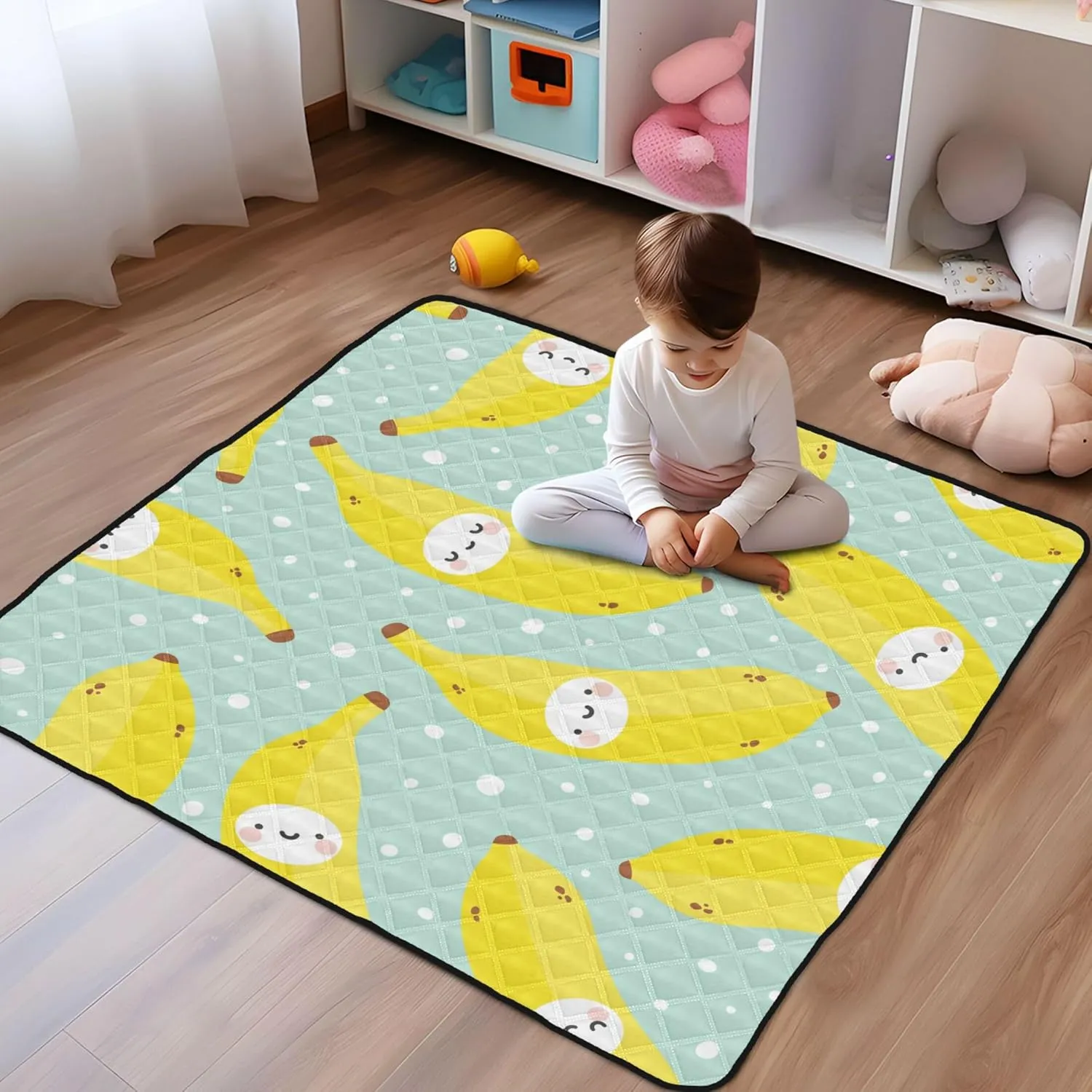 Cute Bananas Soft Foam Baby Gym & Activity Mat for Floor Cozy Breathable Padded Play Mat for Baby Kids Toddlers Infants, 50'' x 50''