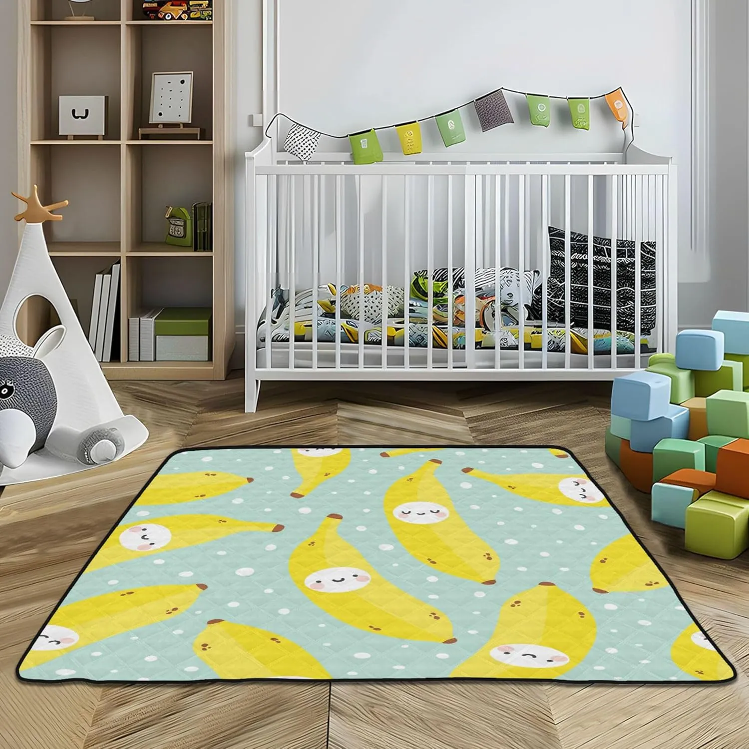 Cute Bananas Soft Foam Baby Gym & Activity Mat for Floor Cozy Breathable Padded Play Mat for Baby Kids Toddlers Infants, 50'' x 50''