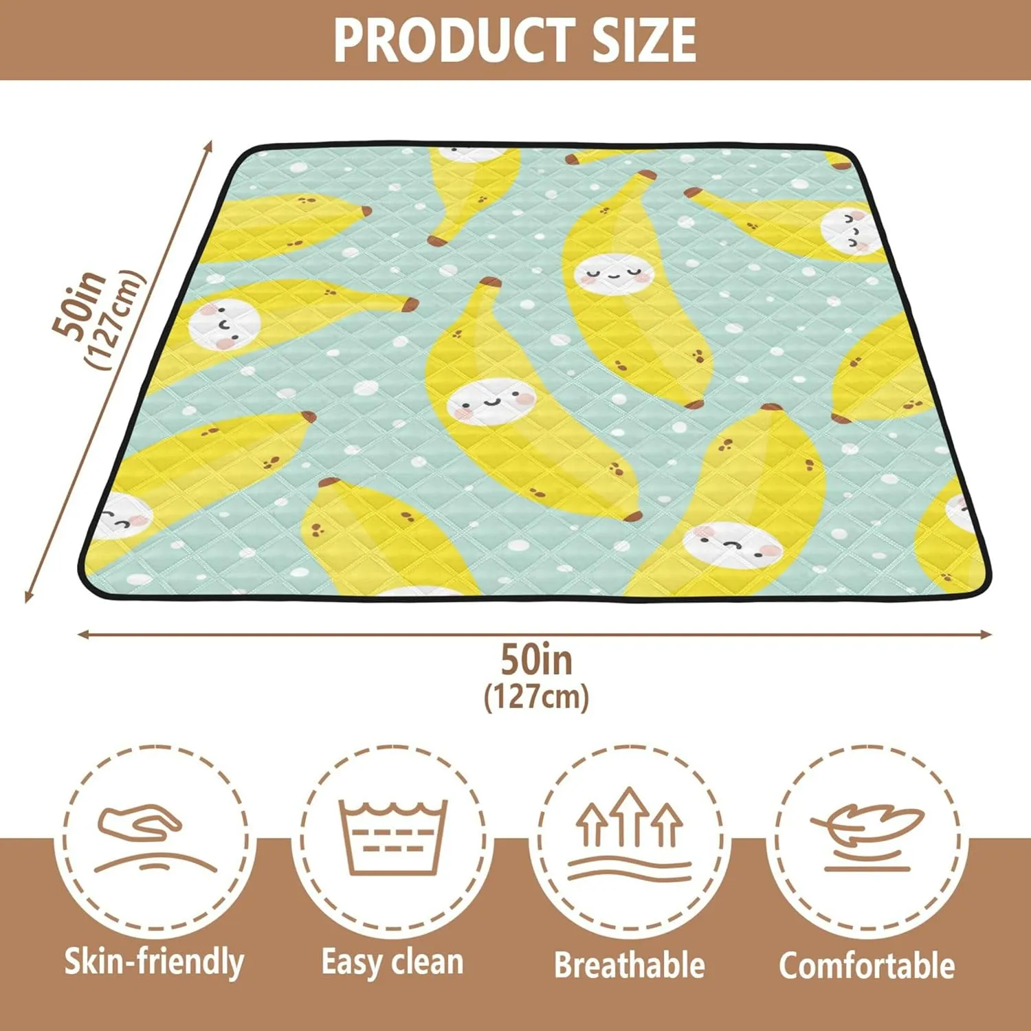 Cute Bananas Soft Foam Baby Gym & Activity Mat for Floor Cozy Breathable Padded Play Mat for Baby Kids Toddlers Infants, 50'' x 50''