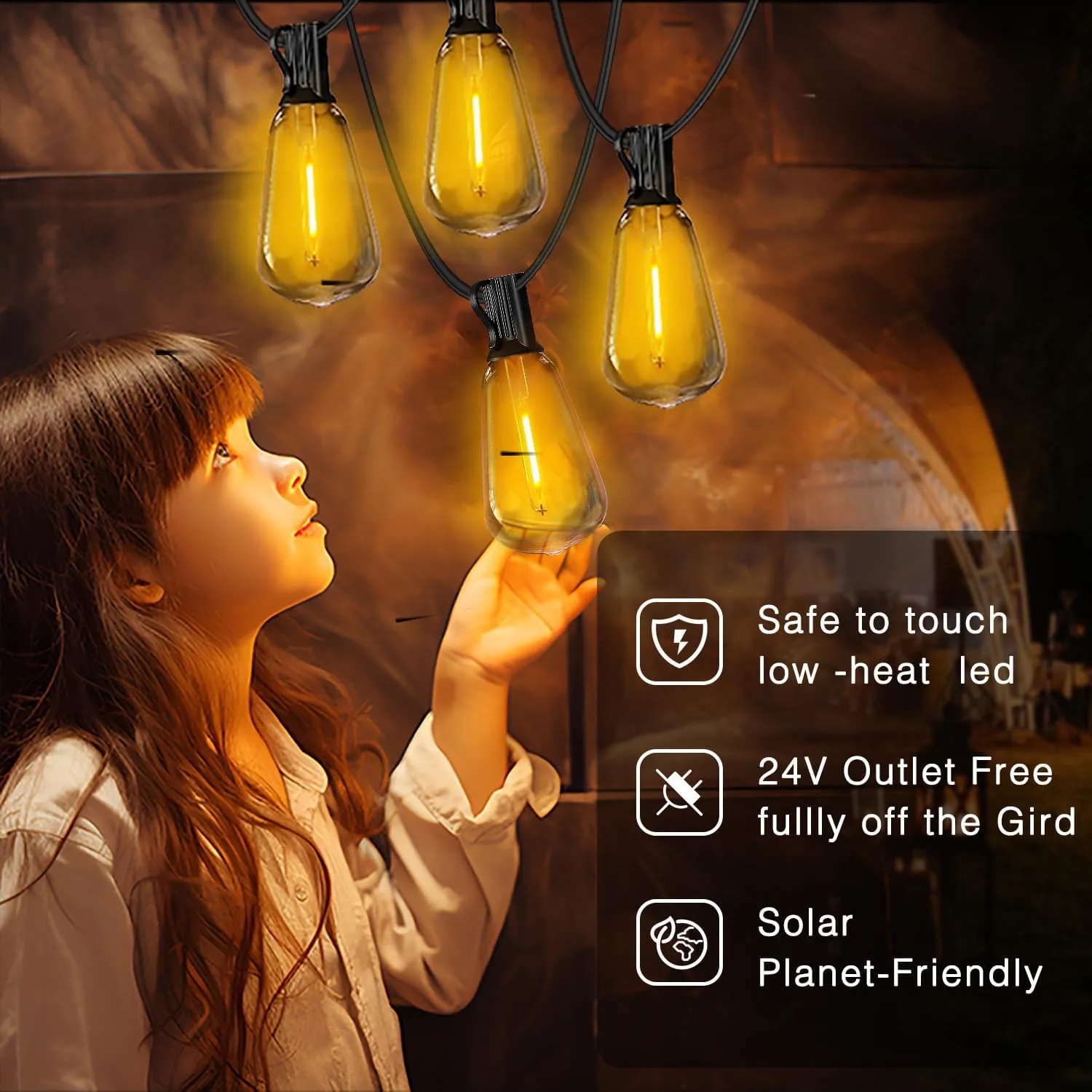 DAYBETTER Solar String Lights Outdoor Waterproof 100FT with 50 1 LED Shatterproof Bulbs 5W Solar Panel Remote Controller Dimmable Outdoor String Lights for Patio Camping Backyard Garden