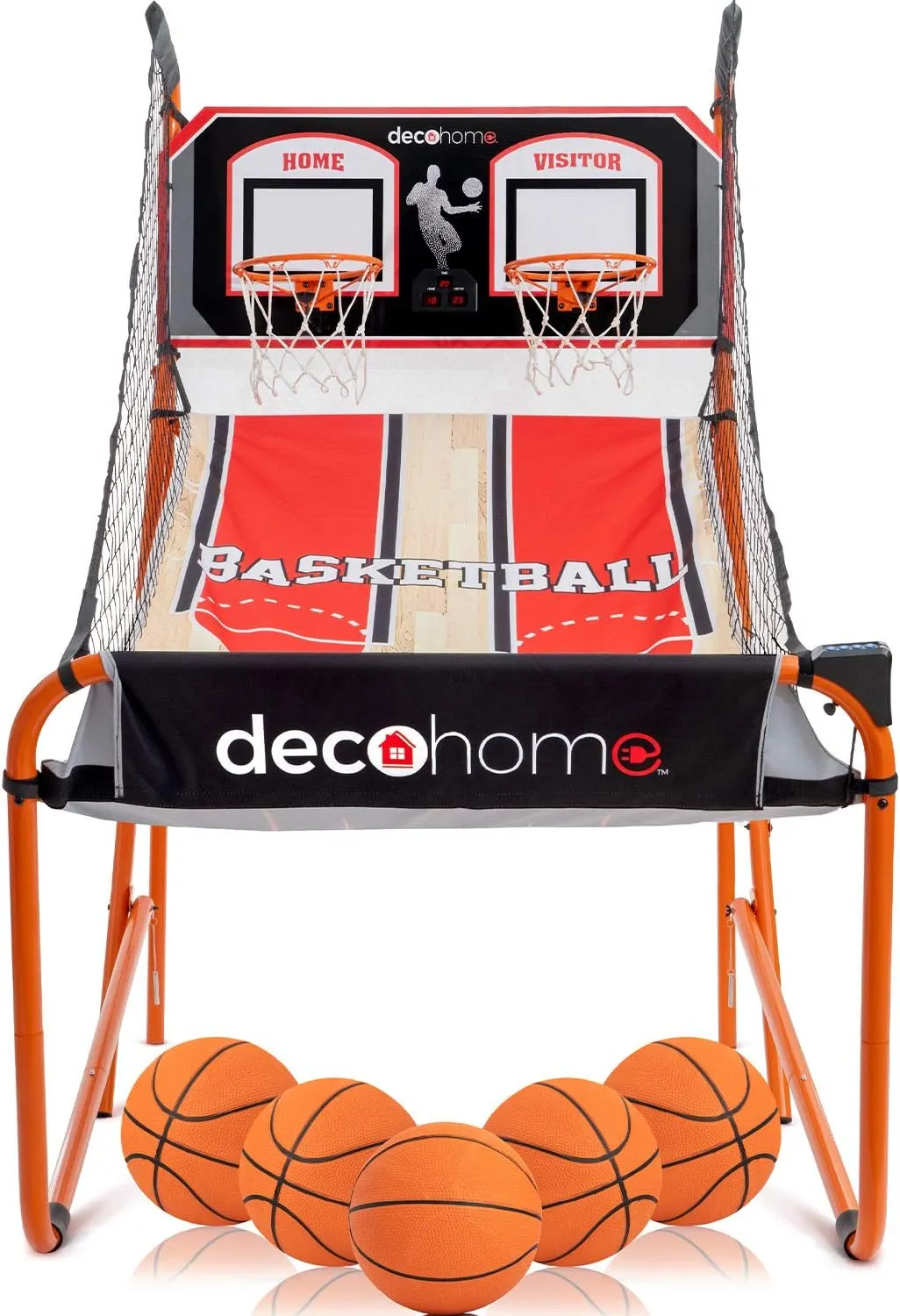 Deco Home Arcade Basketball Game with Dual Rim Backboard, Includes Electronic Tracking LED Scoreboard with 8 Game Modes for 1-4 Players, 5 Game Balls, Air Pump, Folding Assembly for Easy Storage