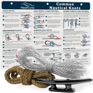 Deluxe Nautical Knot Tying Kit - 6" Boat Cleat, Jute and Poly Ropes, and Waterproof Nautical Guide to 21 Sailing and Boating Knots