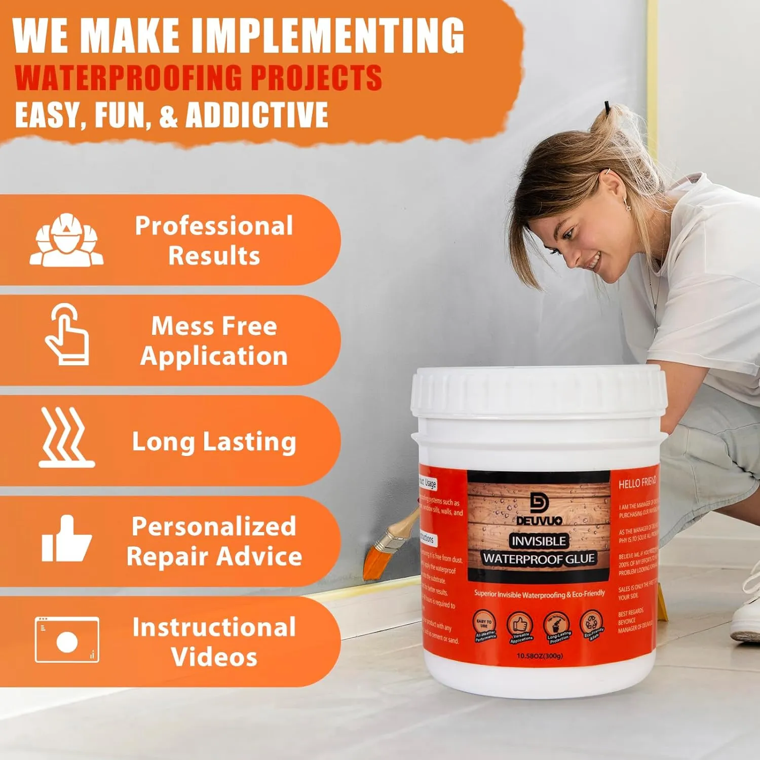 Deuvuo Invisible Waterproof Agent - Super Strong Transparent Waterproof Glue, Anti-Leakage Sealant for Bathroom, Kitchen, Garden, Roofs and Walls (300g)