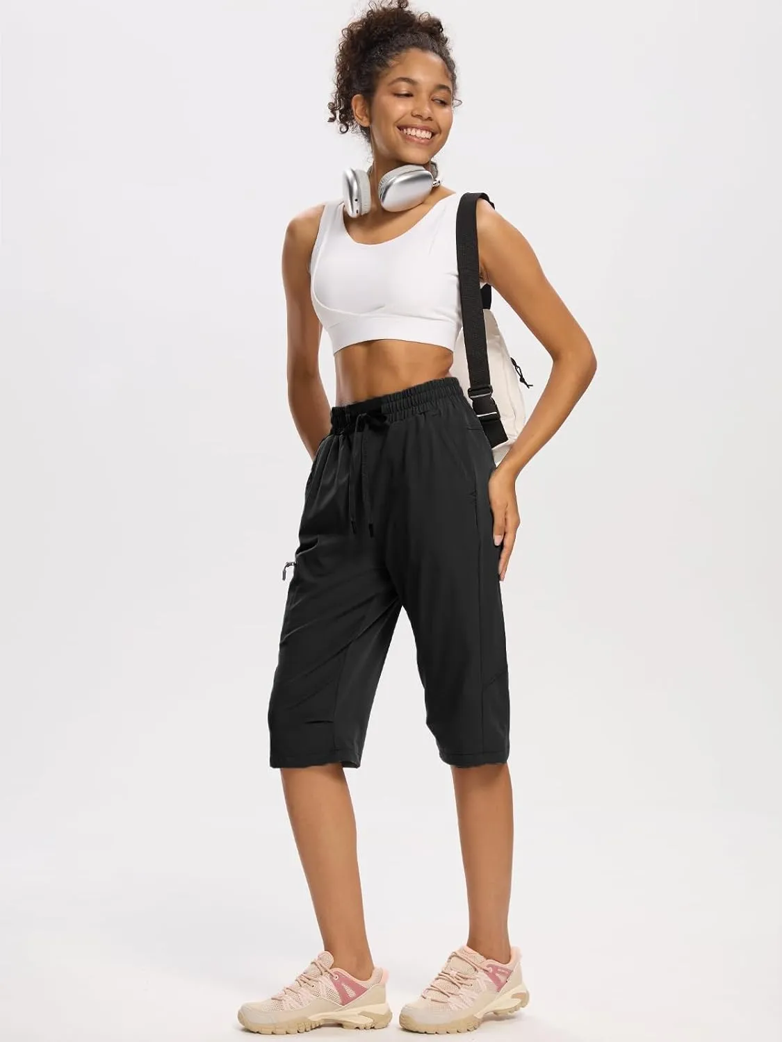 DEVOROPA Women's Hiking Long Shorts Knee Length Lightweight Quick Dry Cargo Athletic Bermuda Beach Shorts with Zipper Pockets
