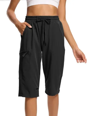 DEVOROPA Women's Hiking Long Shorts Knee Length Lightweight Quick Dry Cargo Athletic Bermuda Beach Shorts with Zipper Pockets