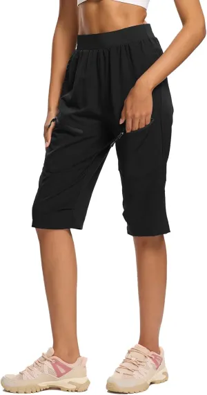 DEVOROPA Womens Hiking Shorts Below The Knee Quick Dry Lightweight Cargo Capris Bermuda Shorts Zip Pockets for Travel Casual