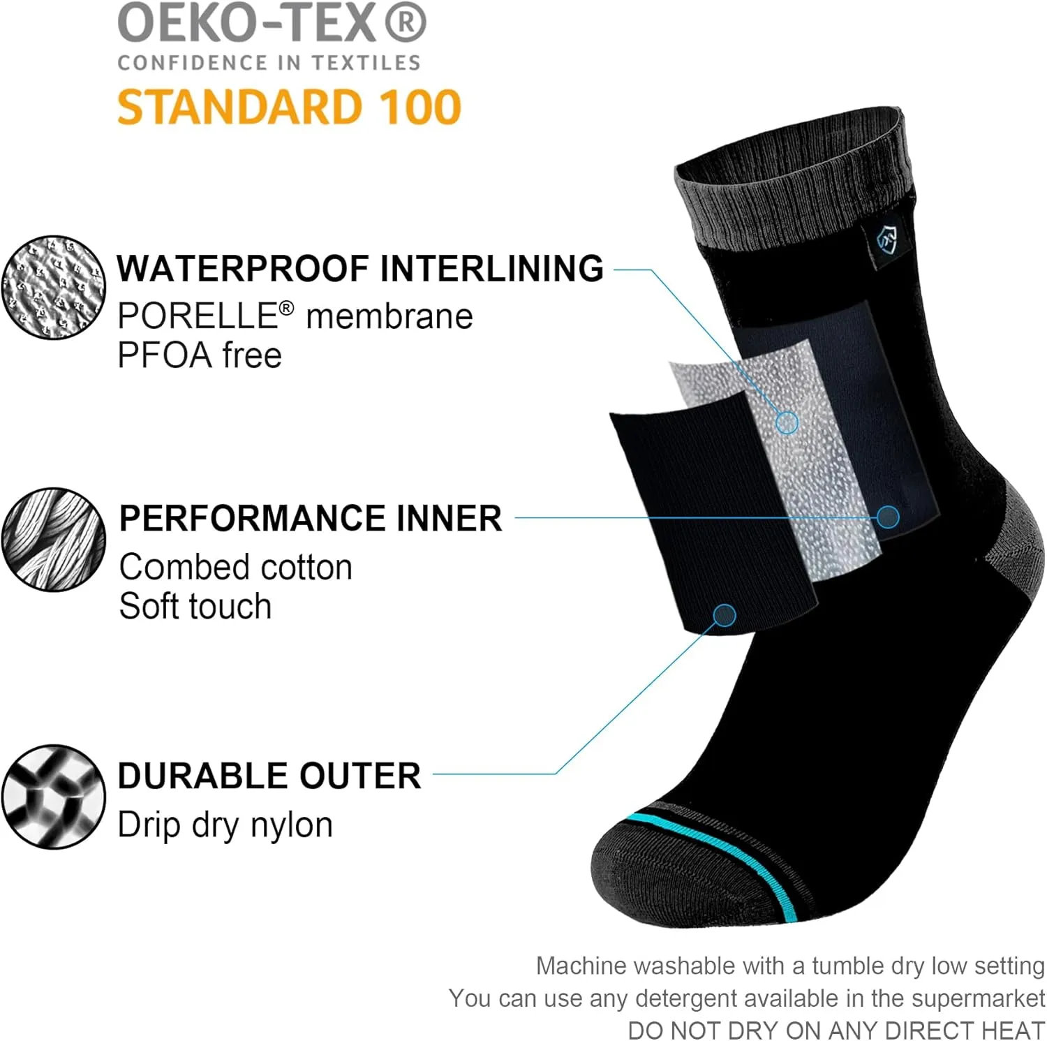 DexShell Waterproof Socks for Men & Women, Ultralite for Hiking Walking Outdoor Activities in Cold Wet Weather, Unisex Ankle