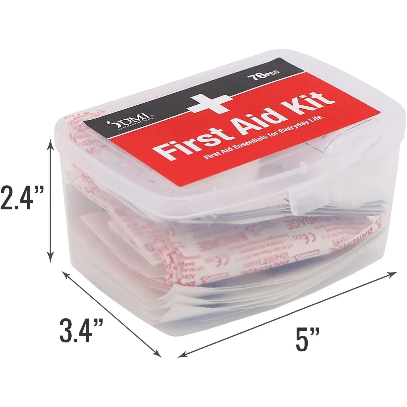 DMI 76-Piece First-Aid Kit, All-Purpose Use for Minor Cuts and Scrapes, Durable Water-Resistant Case, Convenient and Portable, FSA & HSA Eligible