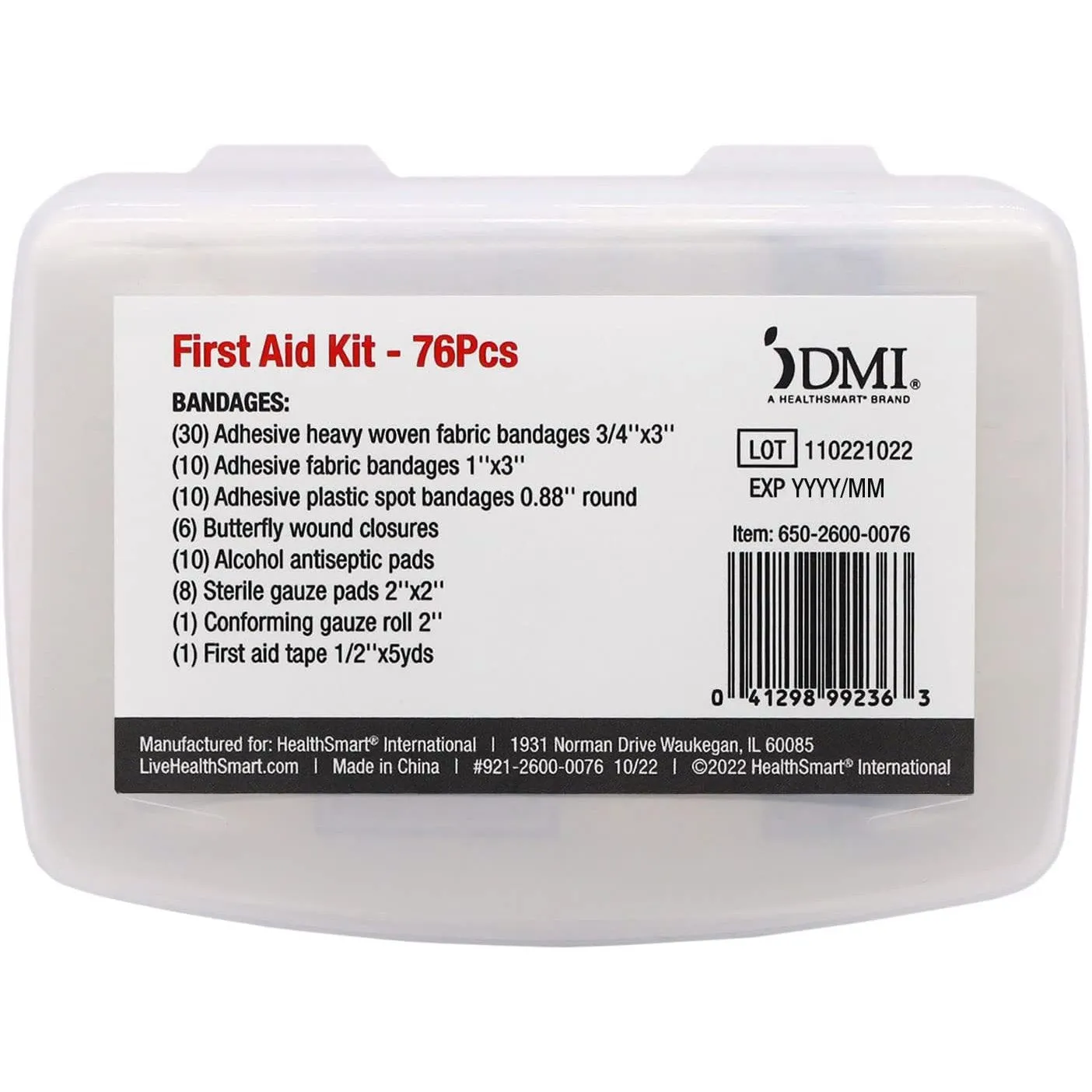DMI 76-Piece First-Aid Kit, All-Purpose Use for Minor Cuts and Scrapes, Durable Water-Resistant Case, Convenient and Portable, FSA & HSA Eligible