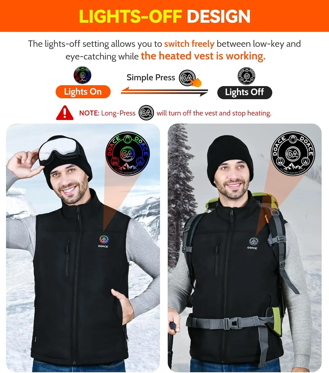 DOACE AI Heated Vest APP Control with Battery Pack for Men and Women, Electric heated Jacket for Cycling Hiking Skiing