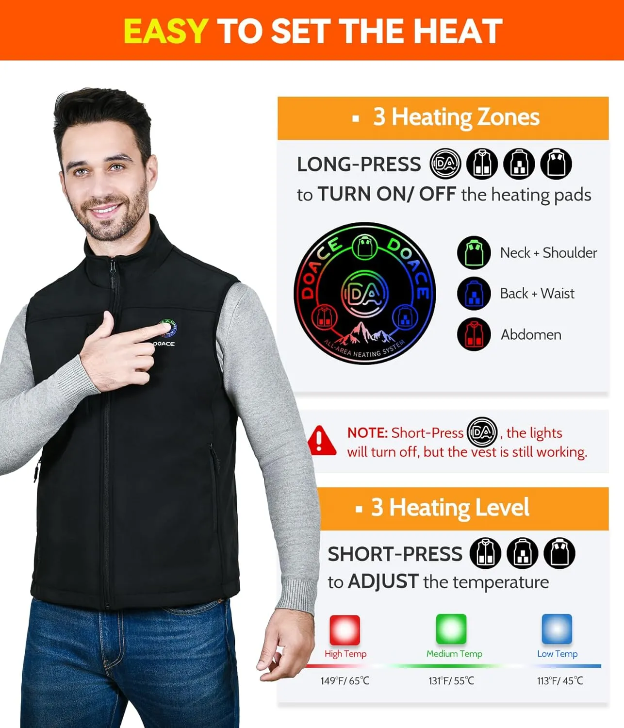DOACE AI Heated Vest APP Control with Battery Pack for Men and Women, Electric heated Jacket for Cycling Hiking Skiing