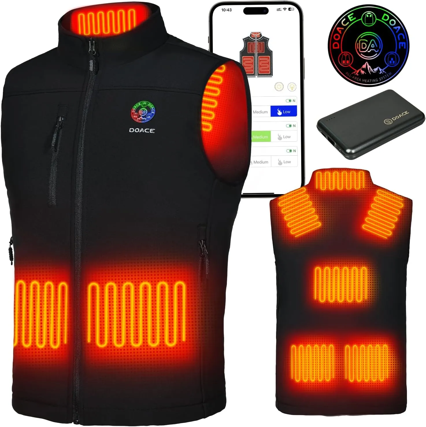 DOACE AI Heated Vest APP Control with Battery Pack for Men and Women, Electric heated Jacket for Cycling Hiking Skiing