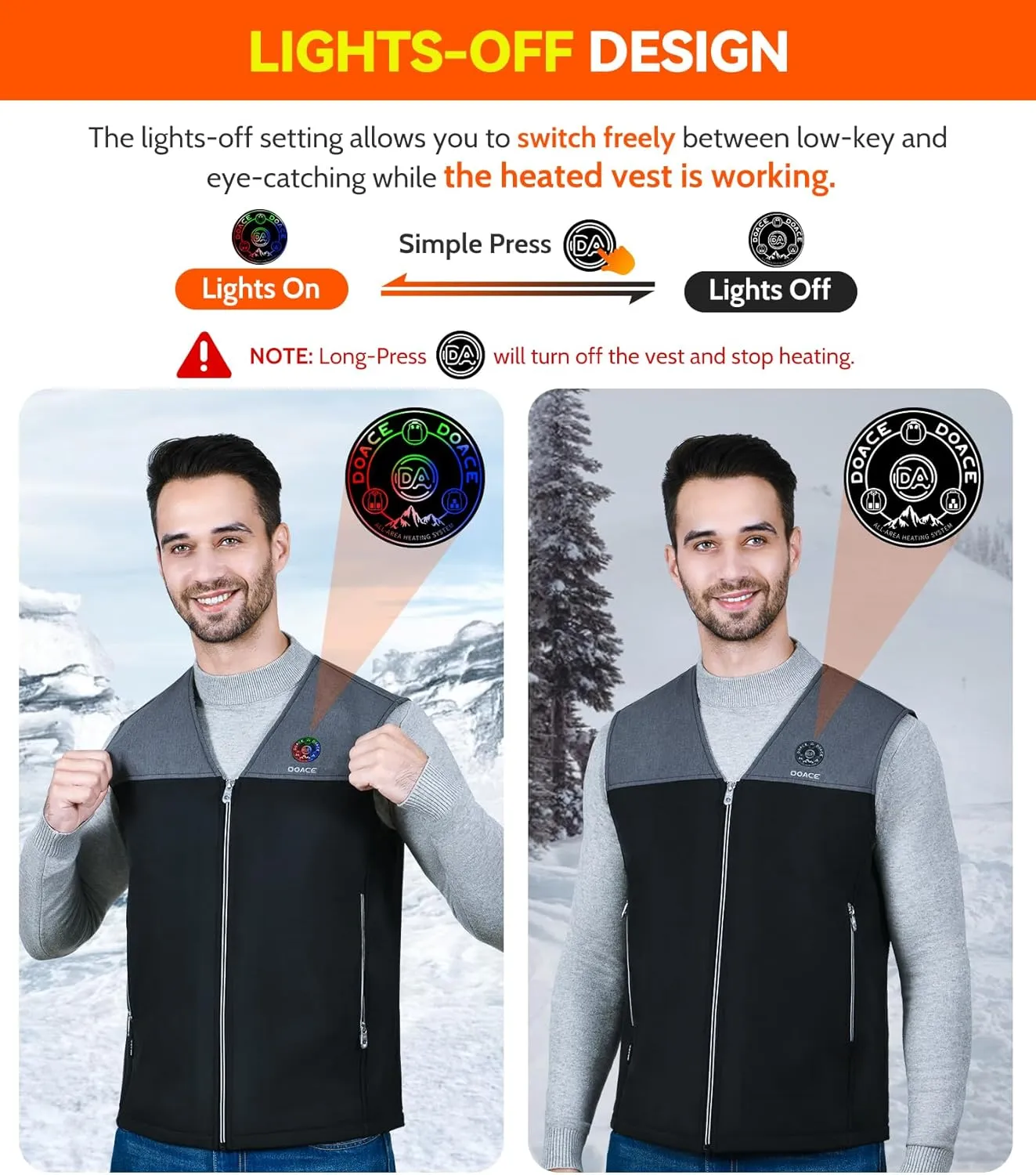 DOACE Heated Vest for Men & Women, Smart heated Jacket (Battery Not Included)
